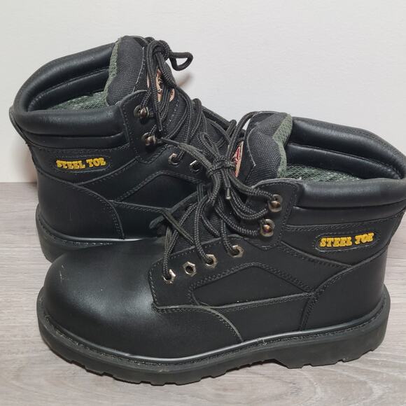 Brahma Men's Work Boots Steel Toe Size 7 EE Wide Leather Gus Solid Black - Picture 3 of 5